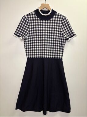Eliza J Navy and White Gingham Knit Dress